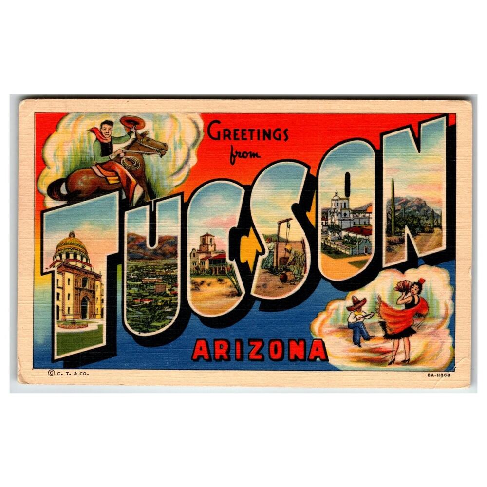 Vintage Linen Postcard Greetings from Tucson Arizona Mission San Xavier 1950